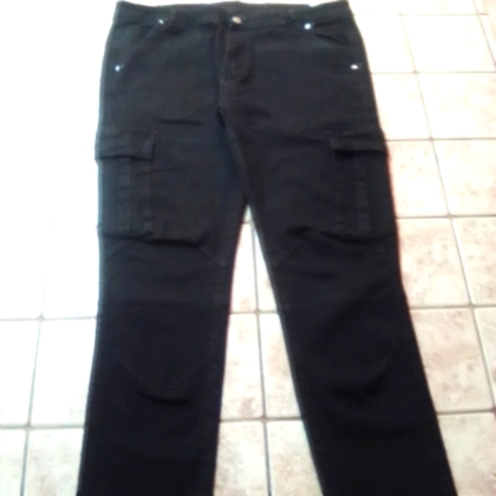 #0414 Mens Pantete Slim Fit Black Cargo Jean Pant Size 2XL